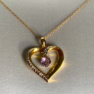 Genuine Amethyst heart necklace w/Diamond accents